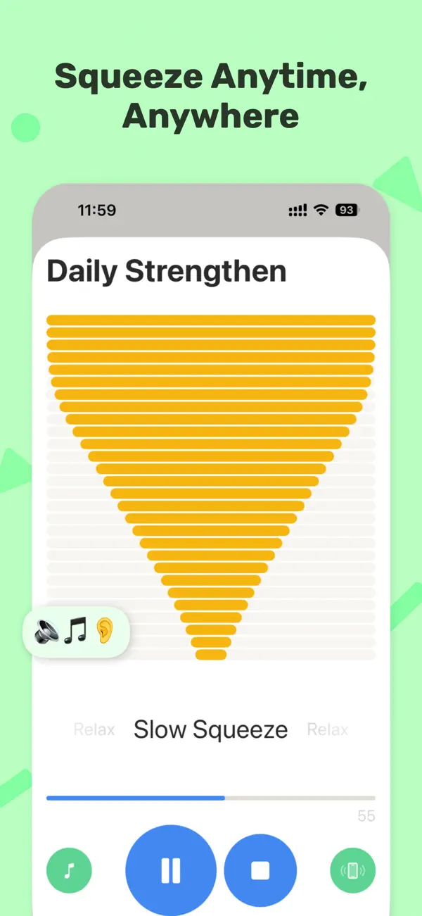 Happy Floor’s Daily Strengthen audio exercise with squeeze guidance and playback controls