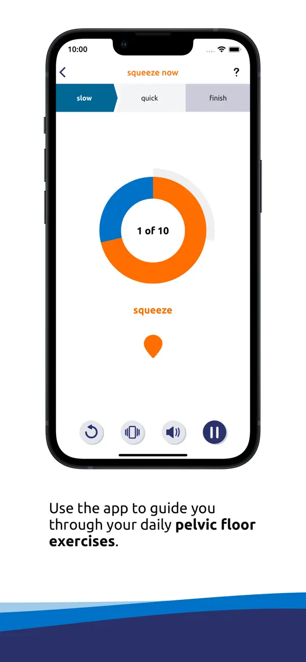 Squeezy’s exercise screen showing a squeeze countdown and audio controls